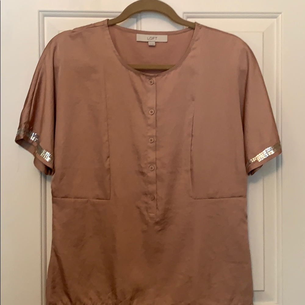 Ann Taylor LOFT silky nude top with sequins